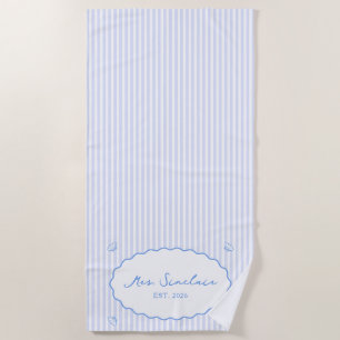 Coastal Chic Personalized Blue Honeymoon Mrs Beach Towel