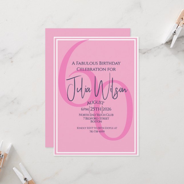 Coastal Chic Pink 50th Birthday Invitation Suite (Front/Back In Situ)