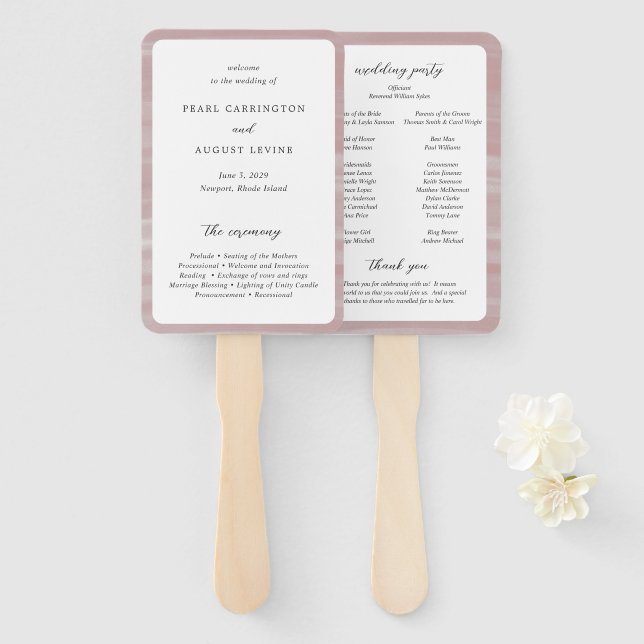 Coastal Chic Pink Elegant Wedding Program Hand Fan (Front and Back)