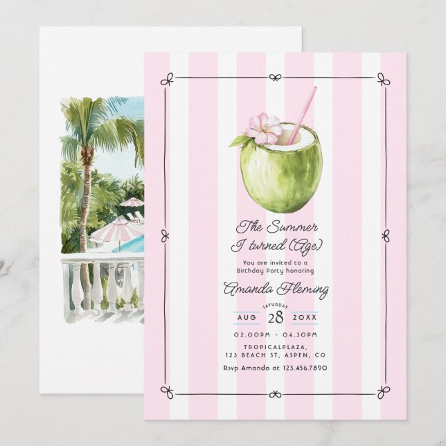 Coastal Chic Preppy Old Money Summer Birthday  Invitation (Front/Back)