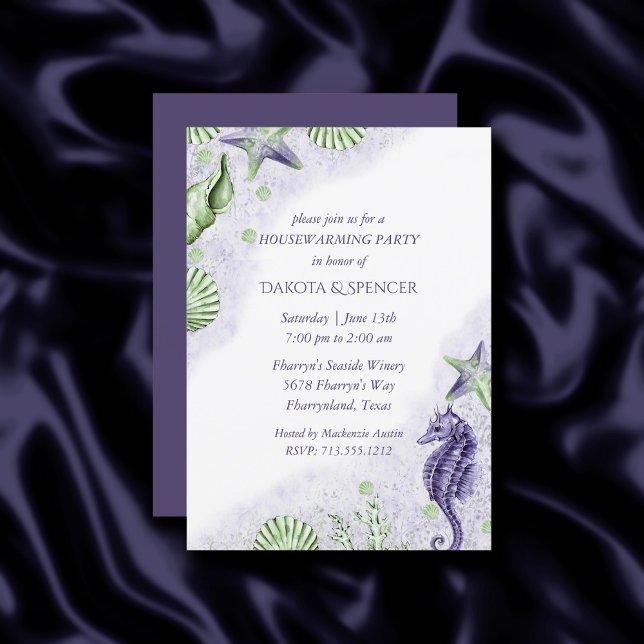 Coastal Chic | Purple and Green Housewarming Party Invitation (Creator Uploaded)
