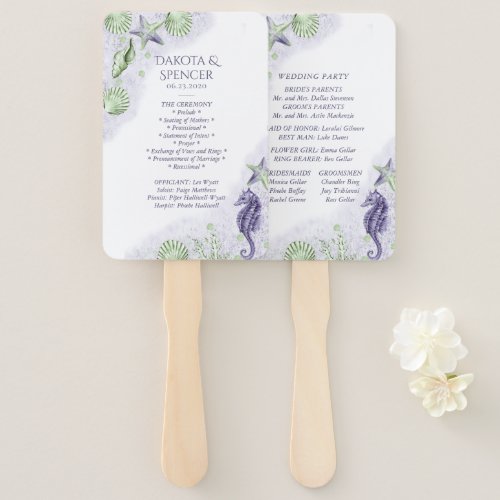 Coastal Chic  Purple and Green Nautical Program Hand Fan