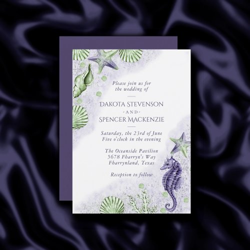 Coastal Chic  Purple and Green Nautical Wedding Invitation