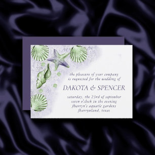Coastal Chic Purple and Green Nautical Wedding Invitation