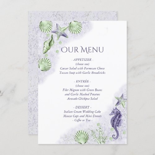 Coastal Chic  Purple and Green Nautical Wedding Menu