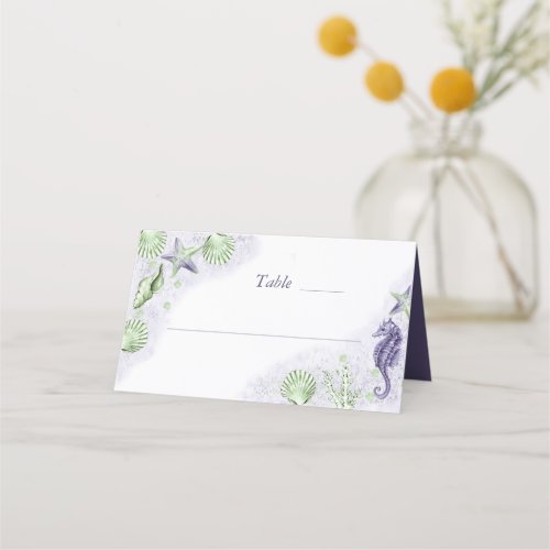 Coastal Chic  Purple and Green Nautical Wedding Place Card