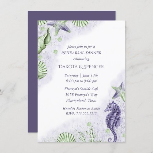 Coastal Chic  Purple and Green Rehearsal Dinner Invitation