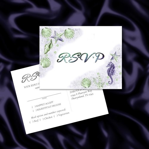 Coastal Chic  Purple and Green RSVP Meal Choice Postcard