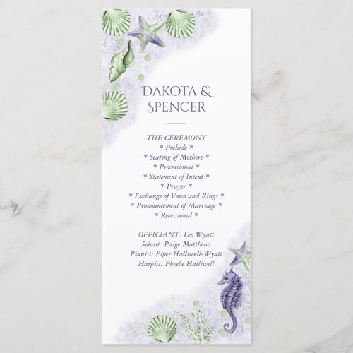 Coastal Chic  Purple and Green Wedding Ceremony Program