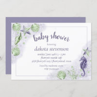 Coastal Chic | Purple and Lime Green  Baby Shower Invitation