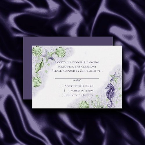 Coastal Chic  Purple and Lime Green Beach Wedding RSVP Card