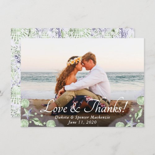 Coastal Chic  Purple and Lime Green Beach Wedding Thank You Card