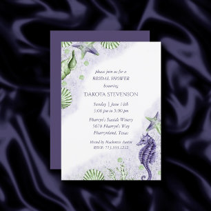 Coastal Chic Purple and Lime Green Bridal Shower Invitation