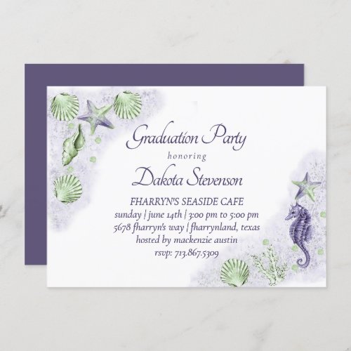 Coastal Chic  Purple and Lime Green Graduation Invitation