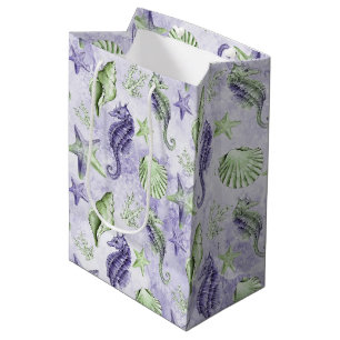 Coastal Chic Purple and Lime Green Ocean Party Medium Gift Bag
