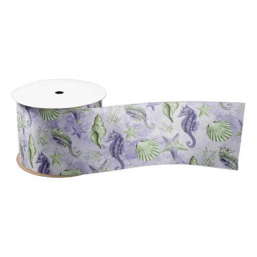 Coastal Chic  Purple and Lime Green Ocean Party Satin Ribbon