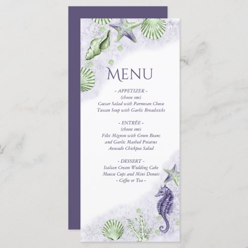 Coastal Chic  Purple and Lime Green Party Menu