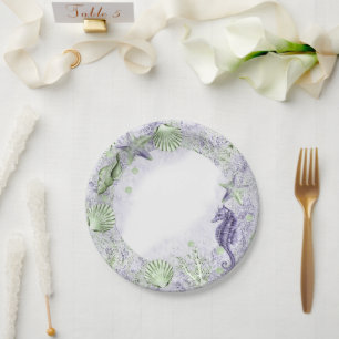 Coastal Chic   Purple and Lime Green Party Paper Plates