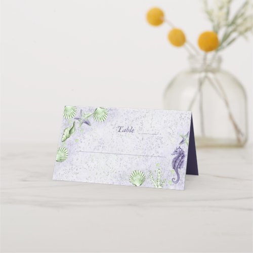 Coastal Chic  Purple and Lime Green Party Place Card