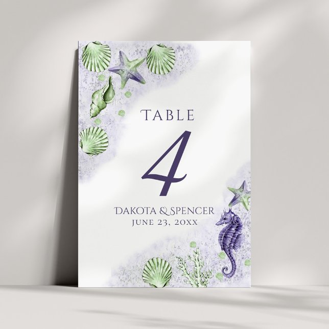 Coastal Chic | Purple and Lime Green Party Table Number (Creator Uploaded)