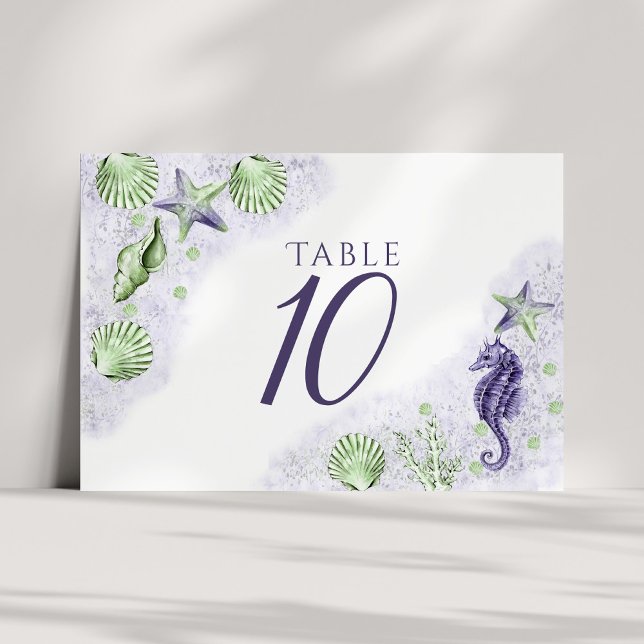 Coastal Chic | Purple and Lime Green Party Table Number (Creator Uploaded)