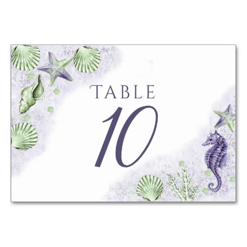 Coastal Chic  Purple and Lime Green Party Table Number