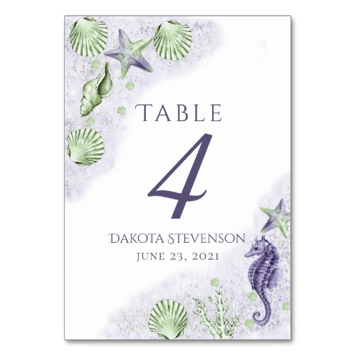 Coastal Chic  Purple and Lime Green Party Table Number