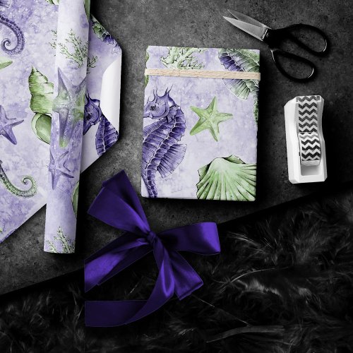 Coastal Chic  Purple and Lime Green Party Wrapping Paper