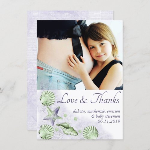 Coastal Chic  Purple and Lime Green Photo Baby Thank You Card