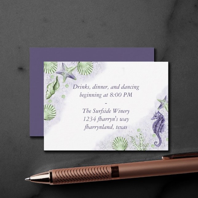 Coastal Chic | Purple and Lime Green Reception Enclosure Card (Creator Uploaded)