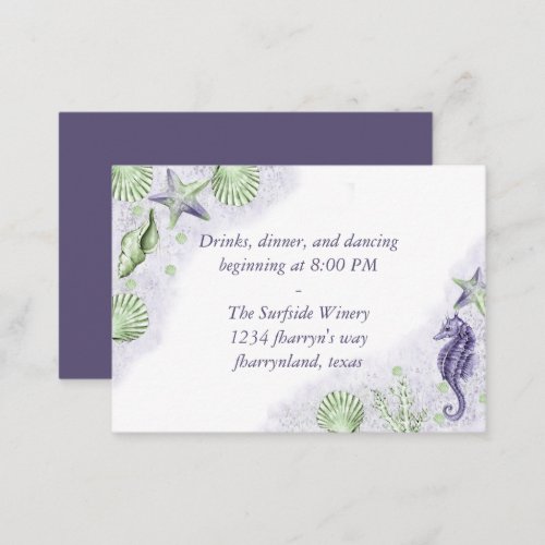 Coastal Chic  Purple and Lime Green Reception Enclosure Card