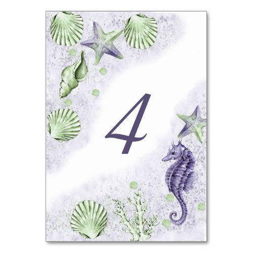 Coastal Chic  Purple and Lime Green Reception Table Number