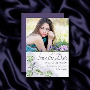 Coastal Chic Purple and Lime Green Senior Photo Save The Date