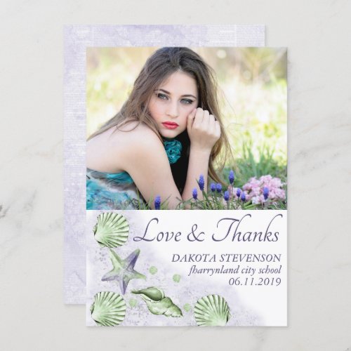 Coastal Chic  Purple and Lime Green Senior Photo Thank You Card