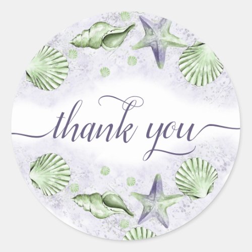 Coastal Chic  Purple and Lime Green Thank You Classic Round Sticker