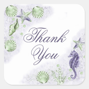 Coastal Chic   Purple and Lime Green Thank You Square Sticker