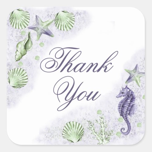 Coastal Chic  Purple and Lime Green Thank You Square Sticker