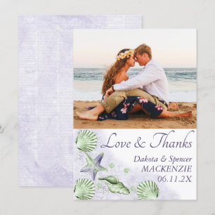 Coastal Chic   Purple and Lime Green Wedding Photo Thank You Card