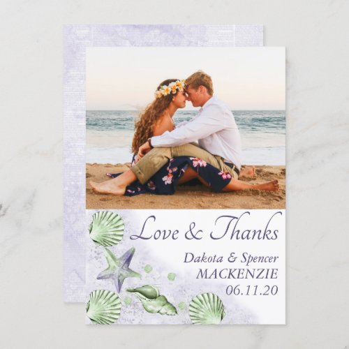 Coastal Chic  Purple and Lime Green Wedding Photo Thank You Card