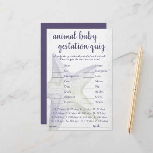 Coastal Chic  Purple Animal Gestation Game Card