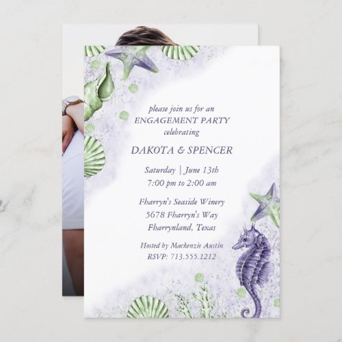 Coastal Chic  Purple Green Engagement Party Photo Invitation