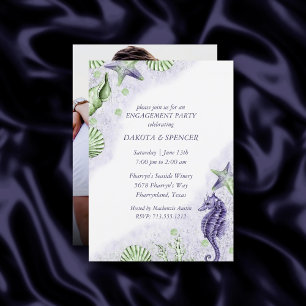 Coastal Chic Purple Green Engagement Party Photo Invitation
