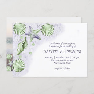 Coastal Chic Purple Green Nautical Wedding Photo Invitation