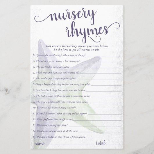 Coastal Chic | Purple Starfish Nursery Rhymes Quiz (Front)