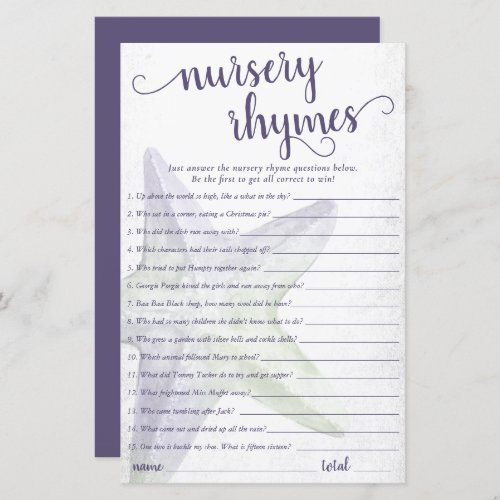 Coastal Chic  Purple Starfish Nursery Rhymes Quiz