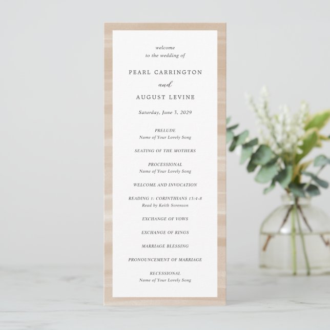 Coastal Chic Sandy Neutral Elegant Wedding Program (Standing Front)