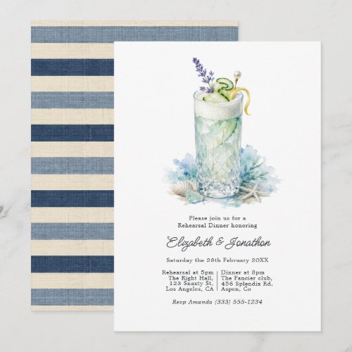 Coastal Chic Seafoam Cocktail Rehearsal Dinner Invitation