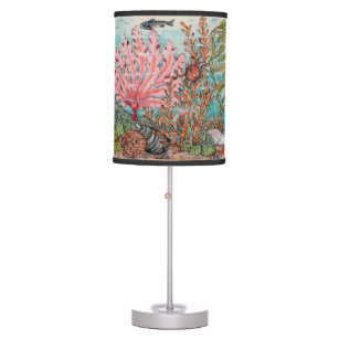 Coastal Chic Sealife Ocean Beach Fish Coral Aqua  Table Lamp