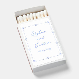 Coastal Chic Shell Border Elegant Blue Wedding Matchboxes