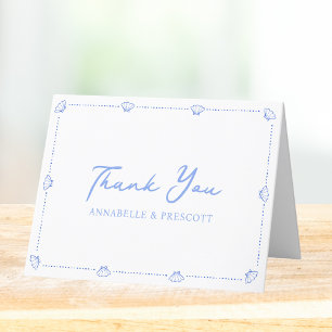 Coastal Chic Shell Border Elegant Blue Wedding Thank You Card